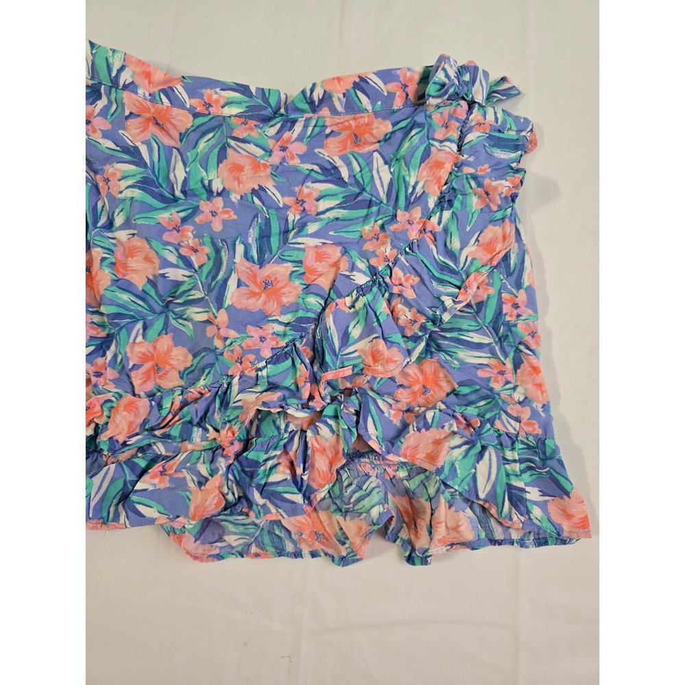 OshKosh B'gosh Girls Blue Floral Ruffle Faux Wrap Skort Size 12 Tropical Print - Picture 3 of 12